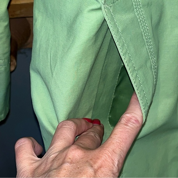Eddie Bauer Lime GREEN TRENCH Coat HIDDEN BUTTONS Jacket lined Pockets 0373 LRG - Picture 13 of 16